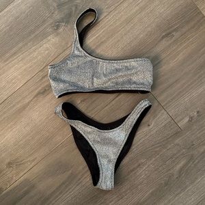 Triangl Silver Metallic One Shoulder Bikini Set